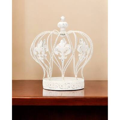 HomeRoots 9" White Metal Hand Painted Decorative Crown Tabletop Sculpture - 9.25' X '9.25' X '9.25