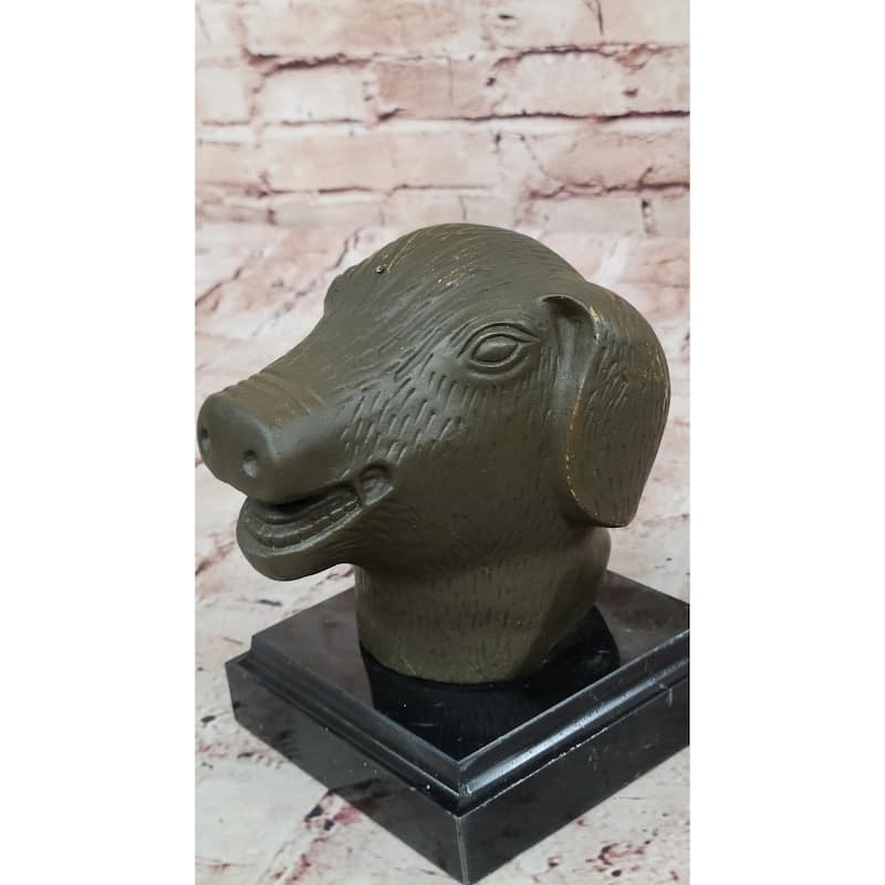 Bronze Pig Boar Head Statue Realistic Farmhouse Sculpture Decor