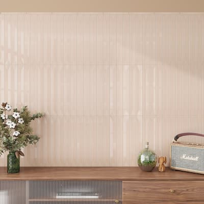 Apollo tile 2" x 16" Horizonte Glossy Powder Pink Ceramic Tile (10.76 sq ft/case) - 50 Pack