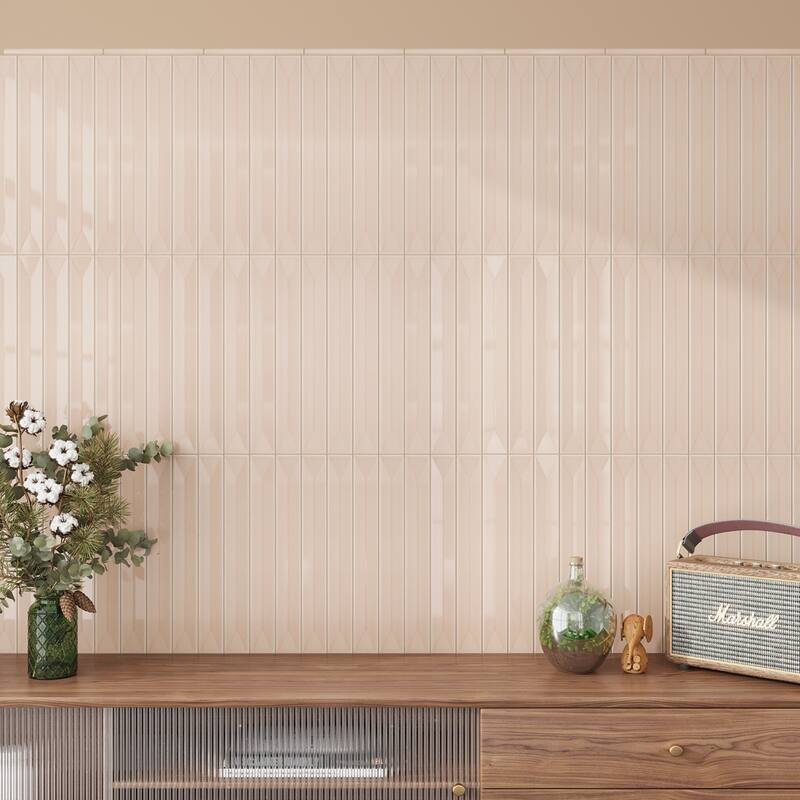 Apollo tile 2" x 16" Horizonte Glossy Powder Pink Ceramic Tile (10.76 sq ft/case) - 50 Pack