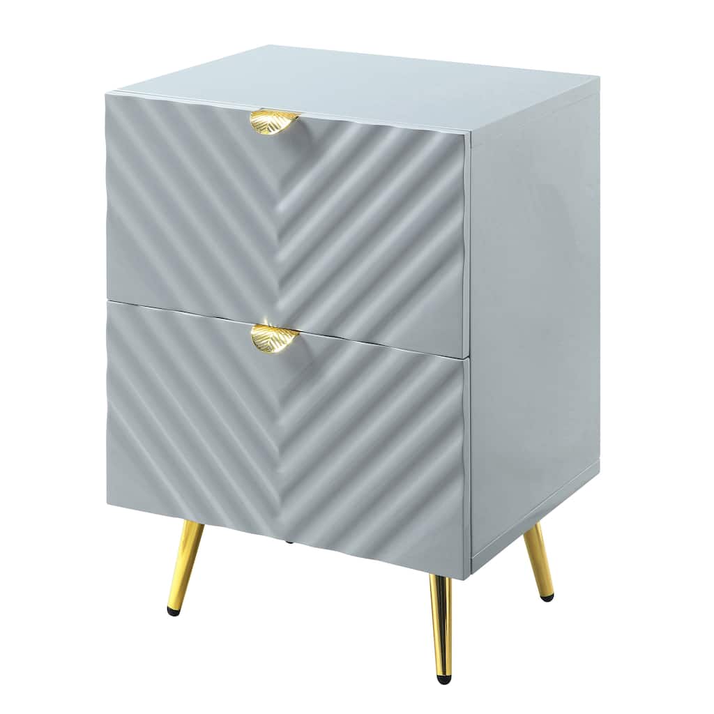 Gray Wavy Print Bedroom Furniture with Two Drawers