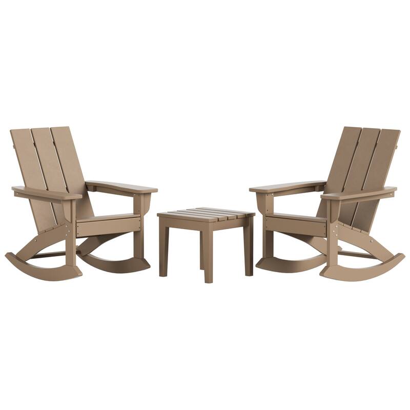 Shoreside Modern Eco-Friendly All Weather Poly Adirondack Rocking Chairs with Side Table (3-Piece Set)