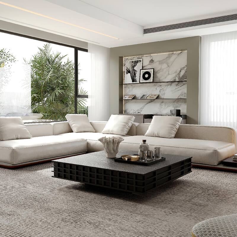 31.5’ Black Multi-Layer Solid Wood Square Coffee Table with 2 Grid Finish Drawers - 7'6" x 10'9"