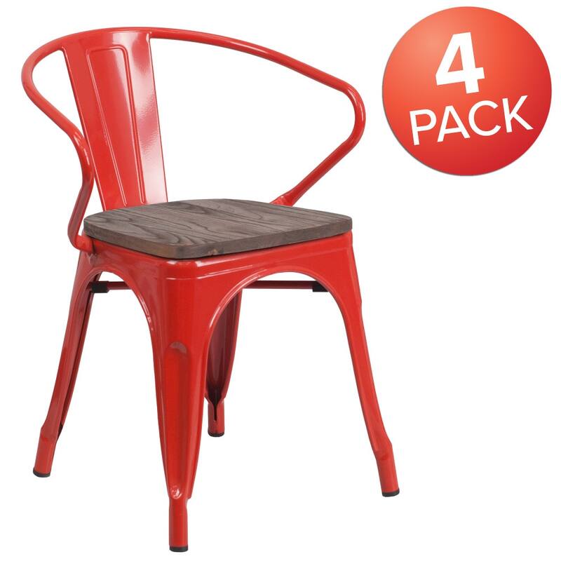 4 Pk. Metal Chair with Wood Seat and Arms
