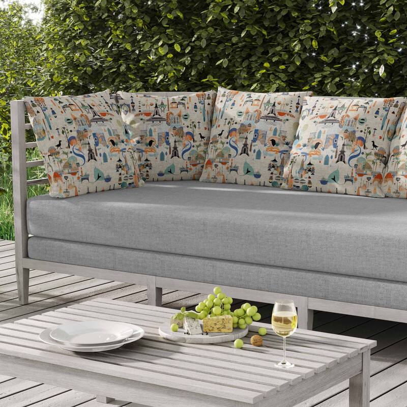 Palace Portraits Indoor/Outdoor Reversible Throw Pillow Beige and Multi