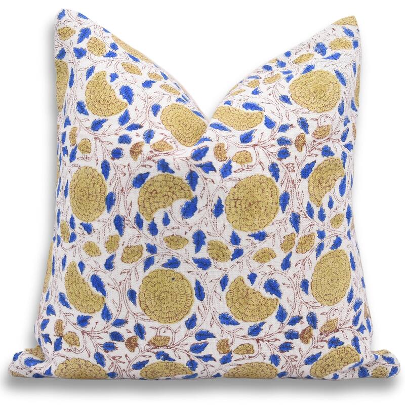 Linen Bohemian Block print pillow Cover- Karwa Chauth - Pillow Covers - 14" x 14"