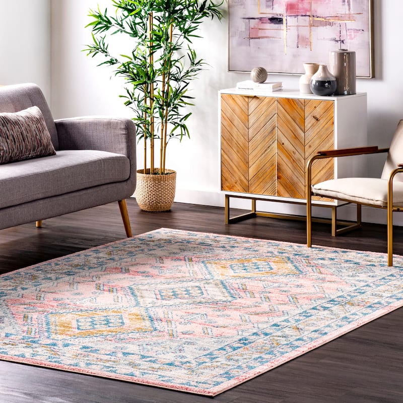 Nuloom Louise Tribal Diamond Area Rug - 8'10" x 12' - Light Pink - Rectangle