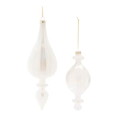 Iridescent Glass Finial Ornament (Set of 12) - N/A