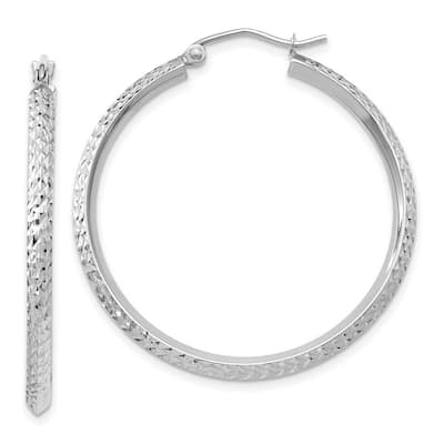 Curata 14k White Gold Knife Edge Sparkle Cut 2.5x25mm Hoop Earrings - 35mm long 2.5mm Thick