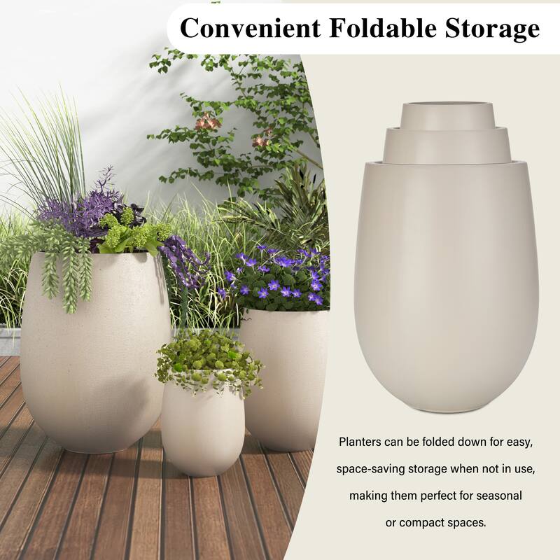 Lightweight Round MGO Outdoor Planter Set-3 Sizes (15.6"/10.74"/7.3"),Large Outdoor Indoor Flower Pots with Drainage Hole