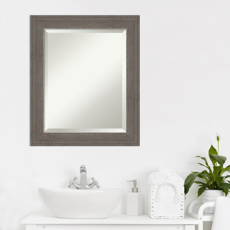 Beveled Bathroom Wall Mirror - Alta Brown Grey Frame - Alta Brown Grey