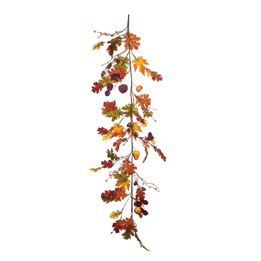 Transpac Polyester 59.06 in. Orange Harvest Assorted Maple Leaves Garland