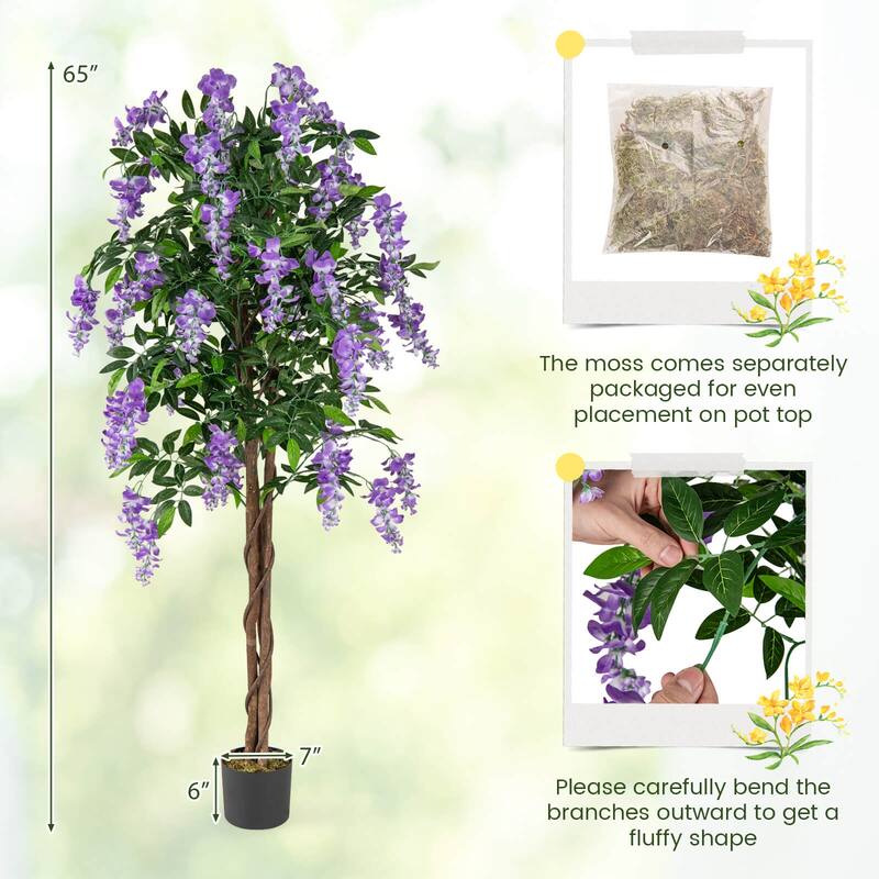 Costway 1/2 PCS 5.5 FT Tall Artificial Ficus Tree Faux Wisteria Plant