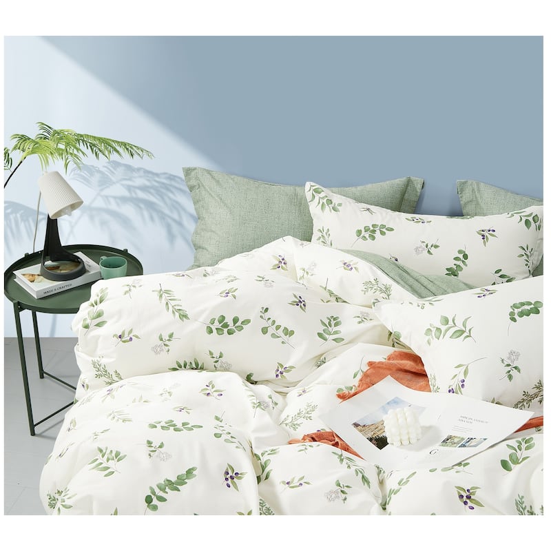 Annari Green Floral 100% Cotton Reversible Comforter Set