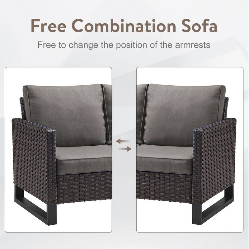 Gymojoy 6 Person Outdoor Patio Wicker Conversation Set Group With Swivel Chairs