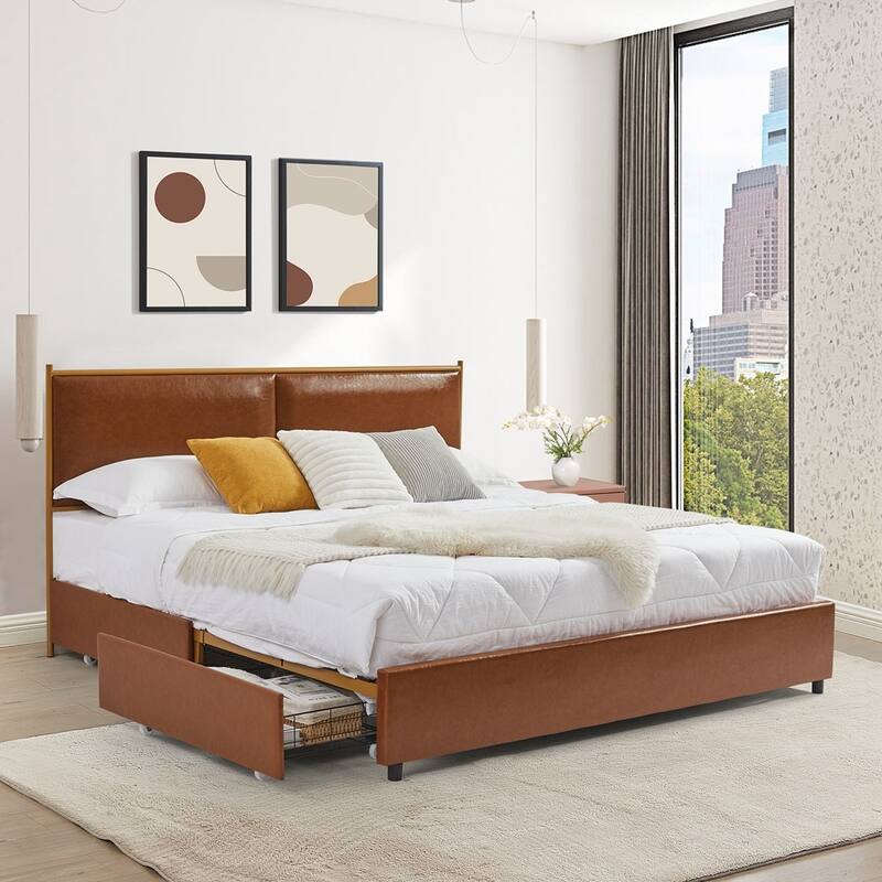 Classic Metal Platform bed with Four drawers