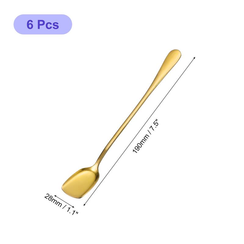 6 Pack Stainless Steel Ice Cream Spoons, 7.5-Inch Yogurt Spoons - Gold