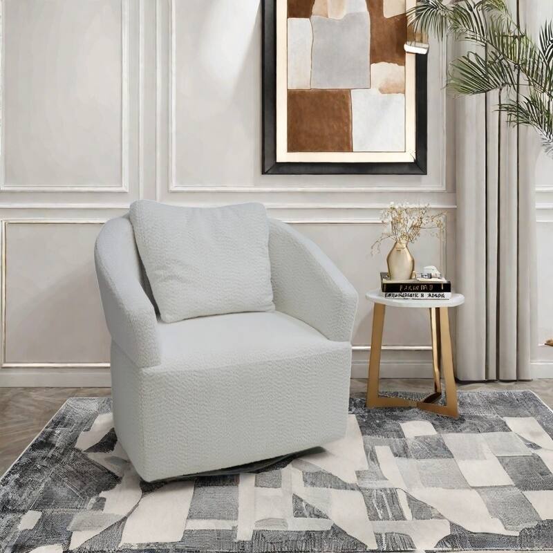 360 Degree Swivel Beige Fabric Sofa Chair for Small Spaces