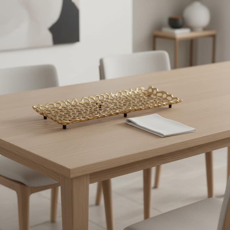 HomeRoots 28" Gold Metal Abstract Coral Tray - 27.50 in. x 2.00 in. x 7.50 in. - Gold - 27.50 in. x 2.00 in.  x 7.50 in.