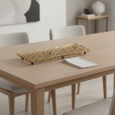 HomeRoots 28" Gold Metal Abstract Coral Tray - 27.50 in. x 2.00 in. x 7.50 in.