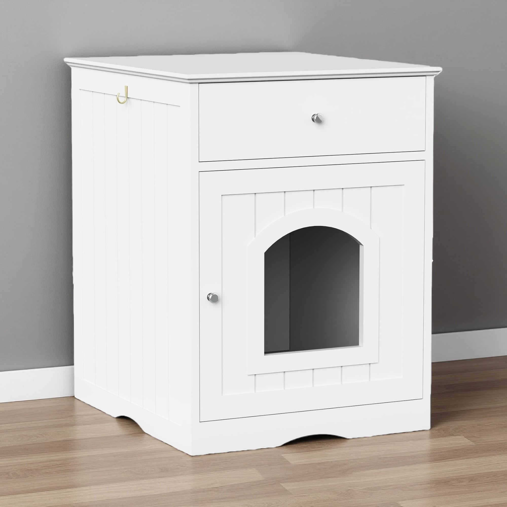 18.9"L MDF Wooden Pet House & Cat Litter Box Enclosure with Drawer, Side Table & Indoor Cat Crate Nightstand