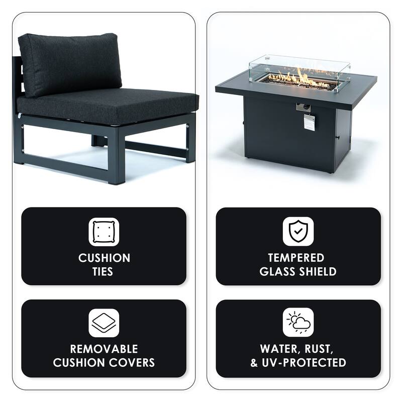 Chelsea Modern 5-Piece Aluminum Outdoor Patio Conversation Set with Coffee Table with Removable and Washable Cushion Covers