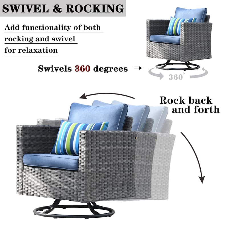OVIOS 8-piece Patio Wicker Conversation Furniture Set with Swivel Chairs