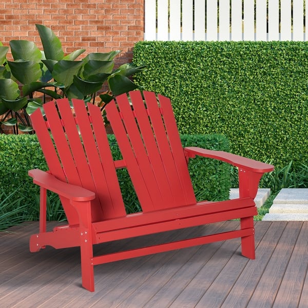 slide 2 of 29, Outsunny Outdoor Adirondack Chair Bench for Two with Ergonomic Design, Wide Armrests, & Fir Wood Build Red