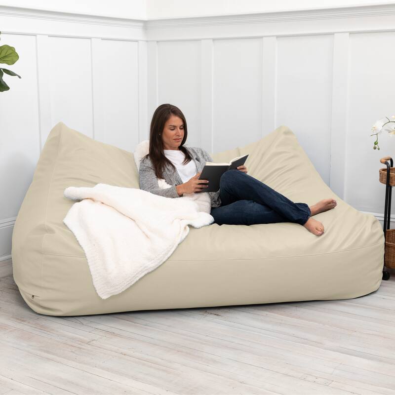 Atrium Collection Lozia Loveseat - Large Bean Bag Sofa for Home Theaters, Offices, Schools & Receptions - Faux Leather - N/A - Natural Beige