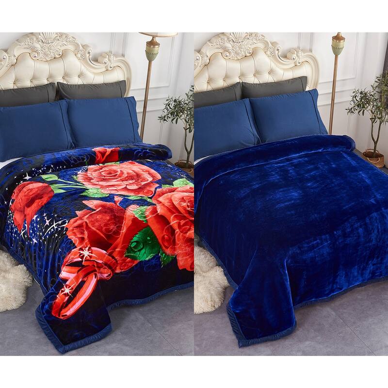 Ultra Soft Velvet Raschel Blanket Plush Bed Blanket 8-9 LBS - King - Navy