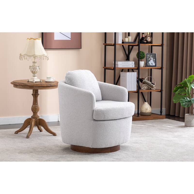 Light Gray 30.3" Swivel Accent Chair with Wood Base
