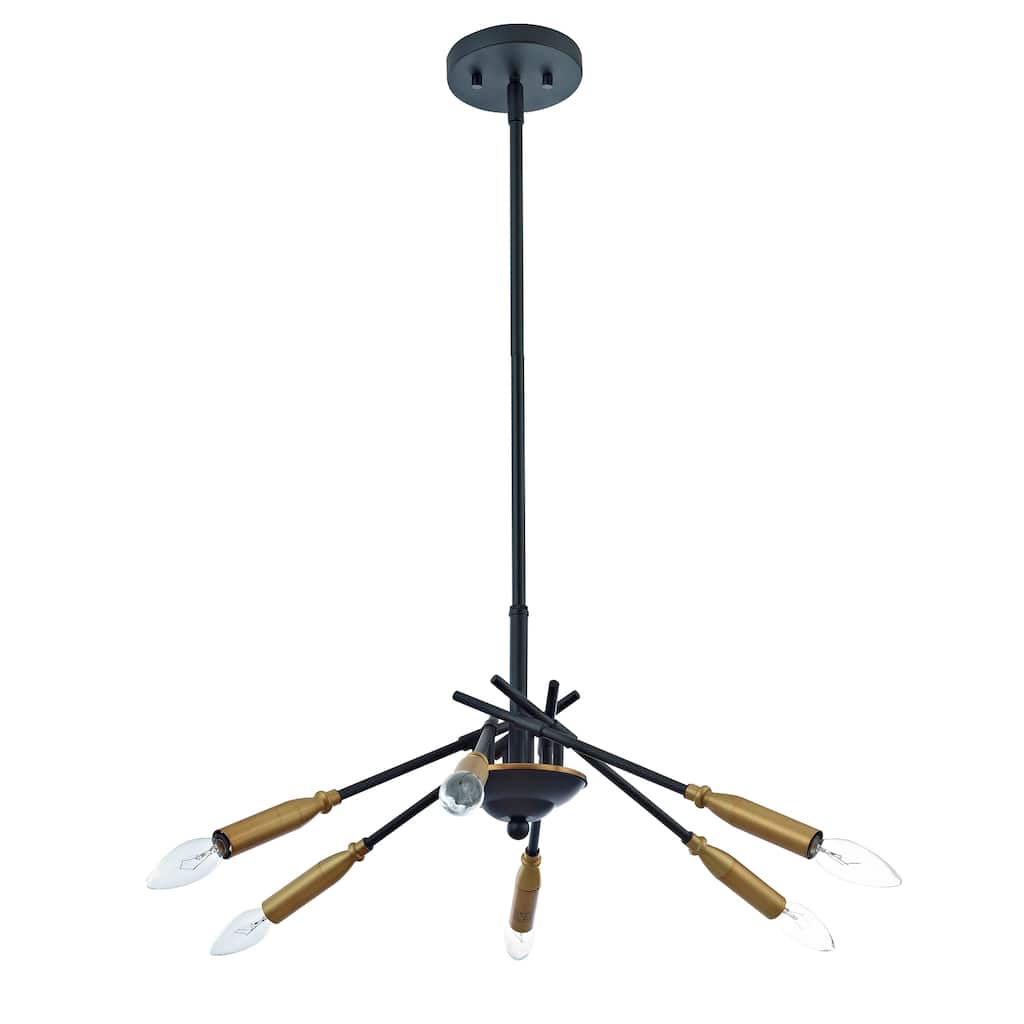Dolcie Matte Black+Antique Brass 6-Light Metal Starburst Chandelier