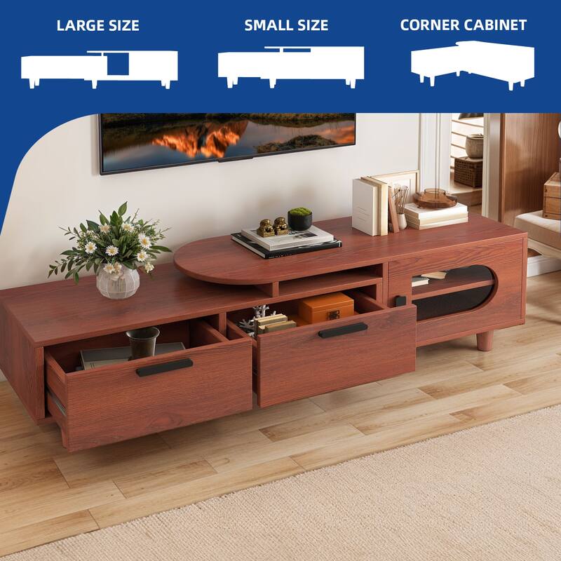 Moasis 64.5" Extendable TV Stand with 2 Drawers & Cabinet, Adjustable Corner Entertainment Center