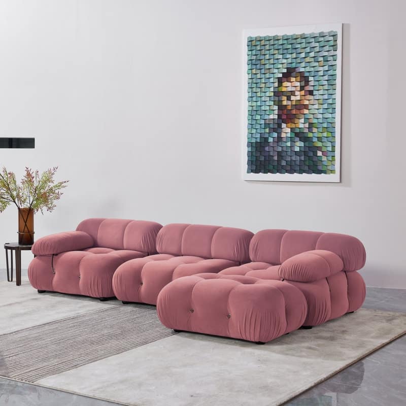 Daimion 4 Pieces Upholstered Sectional - Pink Velvet