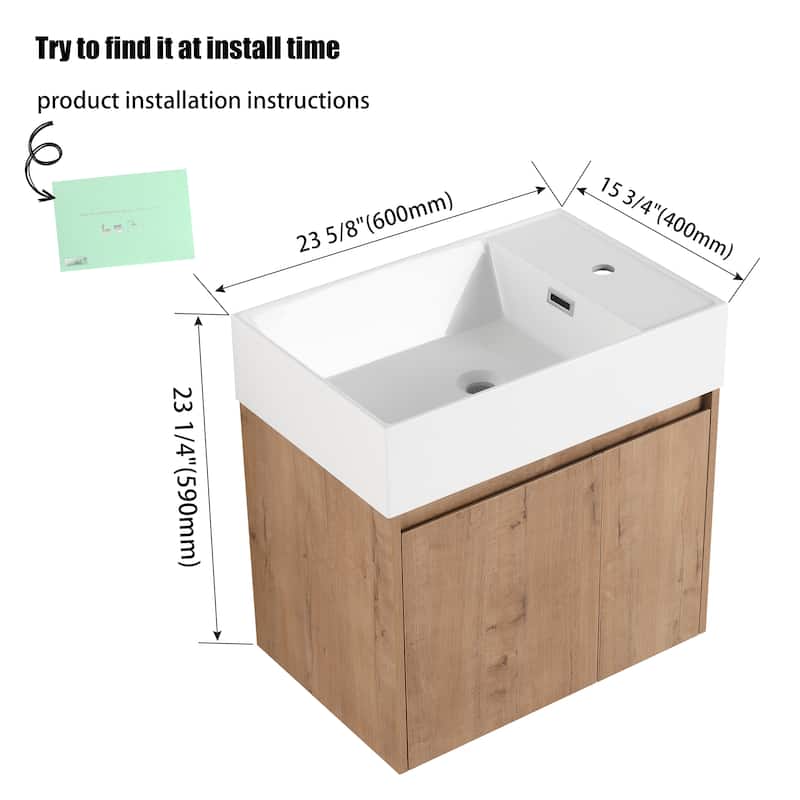 24"/30" Floating Bathroom Vanity with Sink, Mini Wall Mounted Bathroom Vanity with Soft Close Door