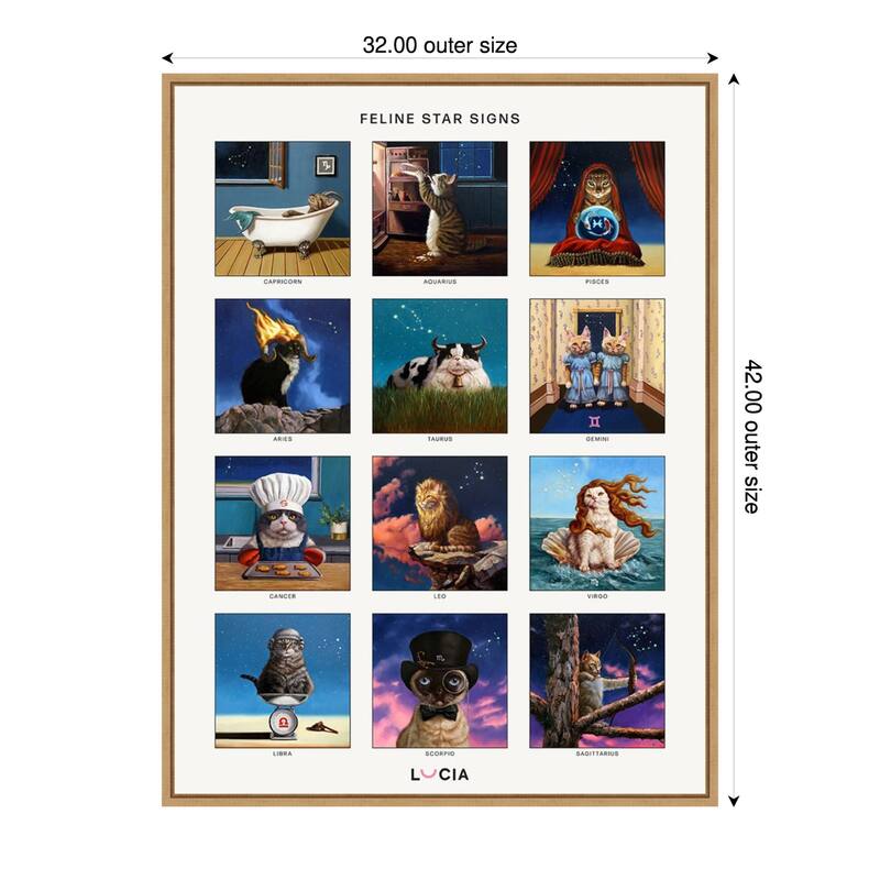 Feline Star Signs by Lucia Heffernan Framed Canvas Wall Art Print - 32 x 42 in