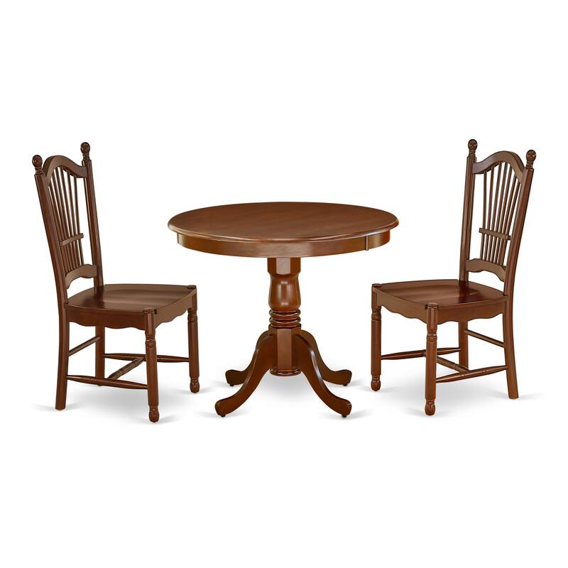 East West Furniture Dining Set Contains a Round Dining Room Table with Pedestal and Wood Seat Chairs, Mahogany(Pieces Options)