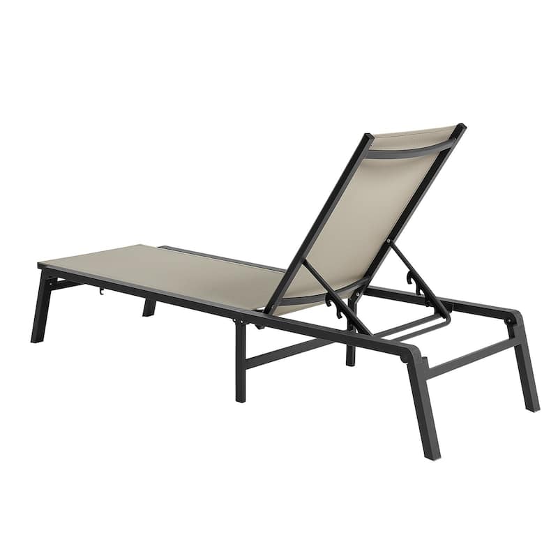 Grey and Black Outdoor Folding Chaise Lounge Chair with Adjustable Backrest and Aluminum Frame - 43.7” x 23.43” x 4.13”