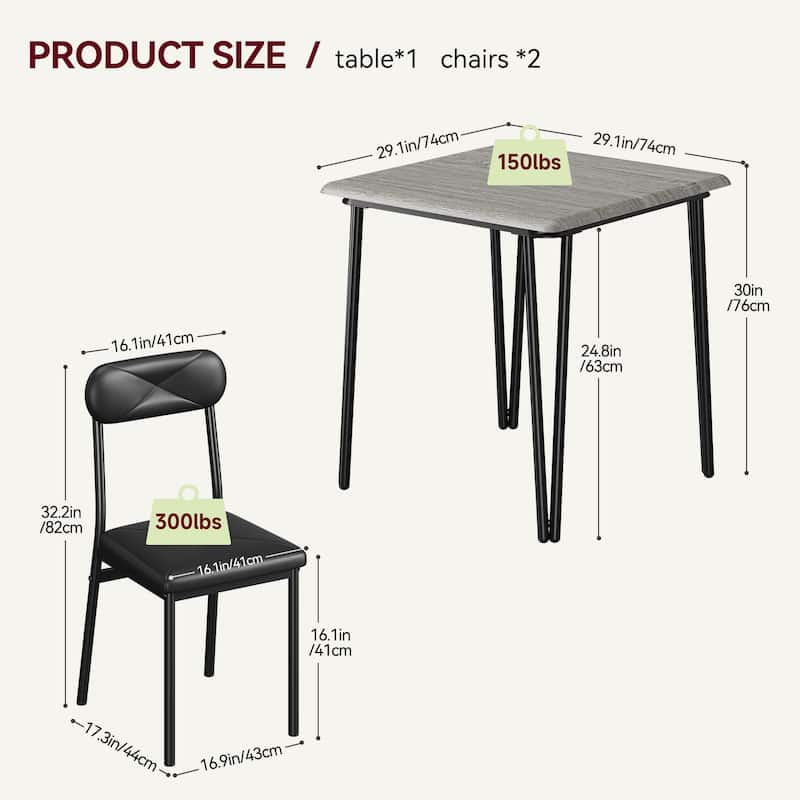 Dining Table for 2, Small Square kitchen Dinner Table Set for 2,Space Saving Wood Modern Dinette With Upholstered,3 Piece