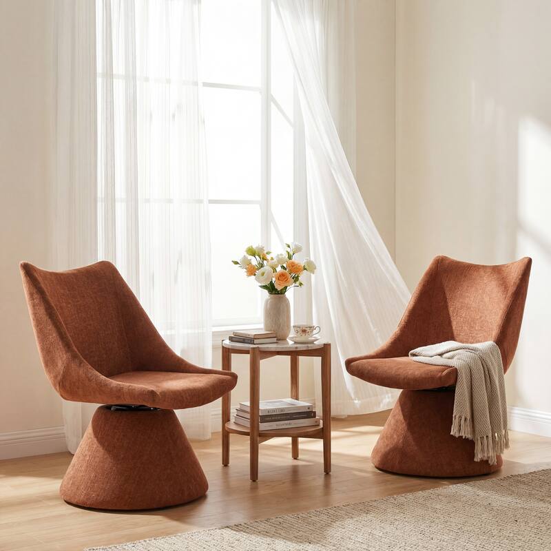 Christopher Knight Home - Modern 180° Swivel Upholstered Dining Chairs Set with Metal Frame & Wrap-round Design, Set of 2 - Brown