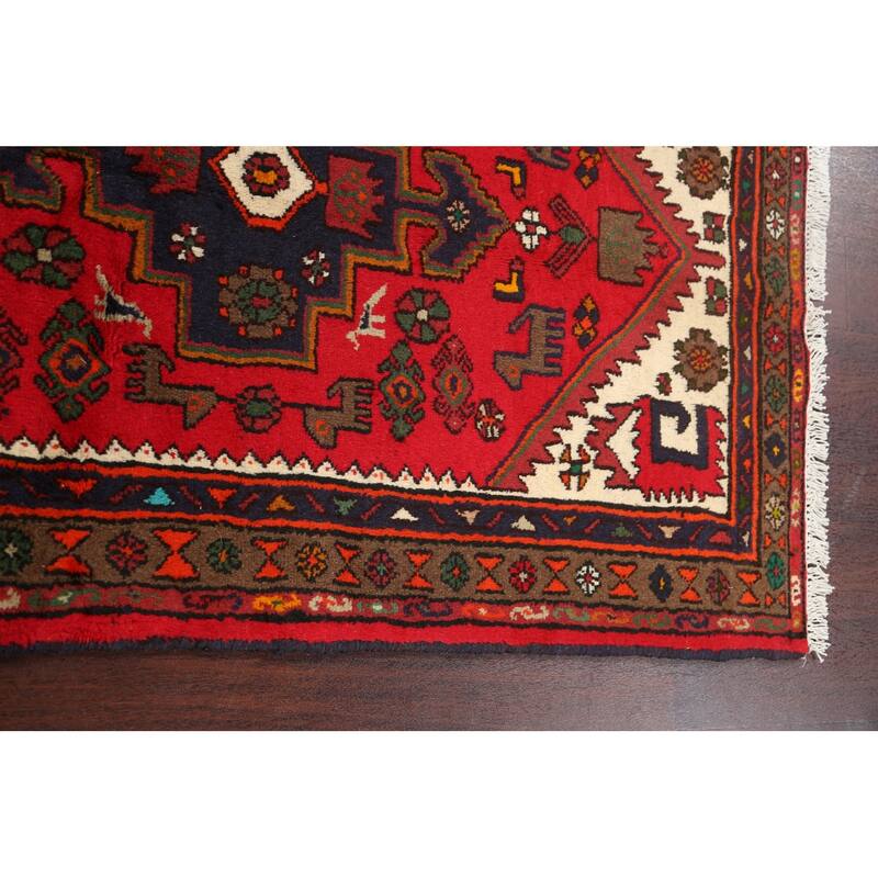 Tribal Geometric Hamedan Persian Area Rug Handmade Wool Carpet - 3'1" x 4'11"