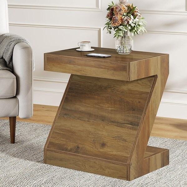  wood sidetable ❗️ Z-Shaped Wood Side End Table for Living Room - Brown - Bed Bath
