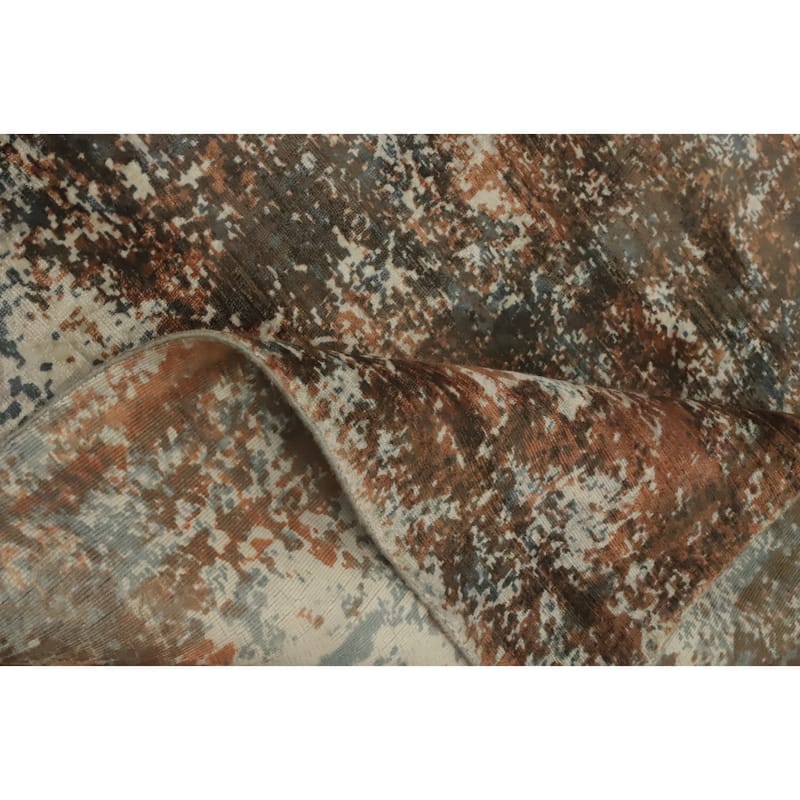 Hand-knotted Modern Silk Brown Abstract Oriental Area Rug - 7' 10'' X 4' 11''