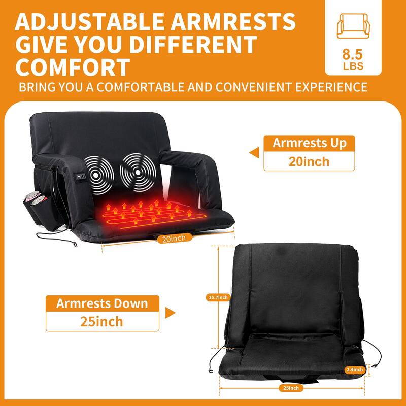 DoCred Heated Massage Stadium Seats with Back and Arm Support