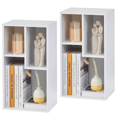 VECELO, (Set of 2)Three Open Cube Wooden Bookcase Organizer, bookshelf small, White/Black/Brown/Grey