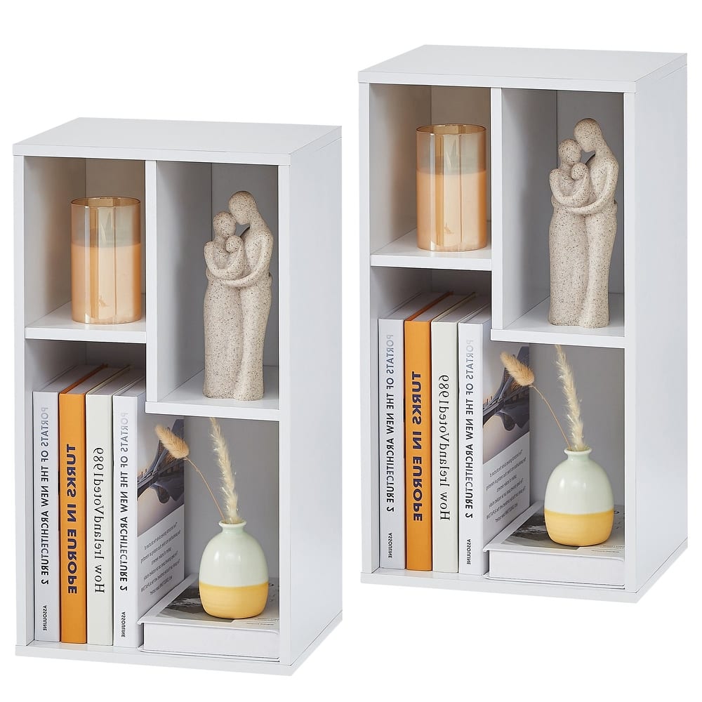 VECELO Bookcase Set of 2 Three Open Cube Wooden Bookcase Modern Irregular Shape Small Bookshelf Multi-Purpose Storage Bookshelf