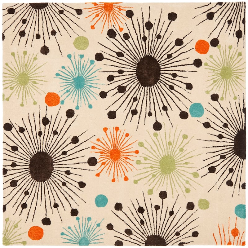 SAFAVIEH Handmade Soho Cristen Cosmos N.Z. Wool Rug - 8' Square - Ivory/Multi