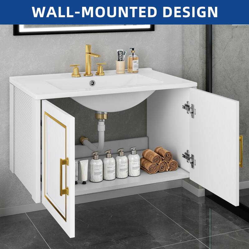 30" Bathroom Vanity with Ceramic Sink & Cabinet