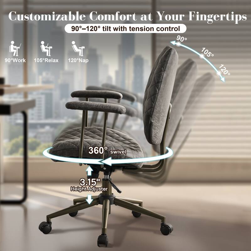 HOOOWOOO Mid-Century Leather Ergonomic Office Chair Adjustable Swivel Task Chair