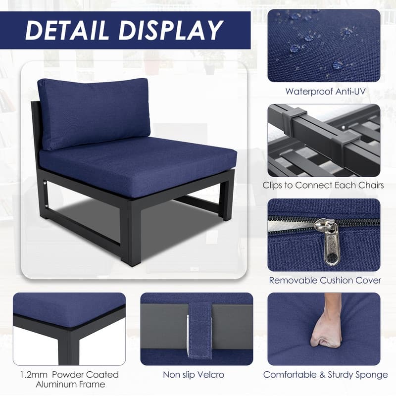 FINCATI Aluminum Outdoor Patio Furniture Conversation Sectional Sofa Set